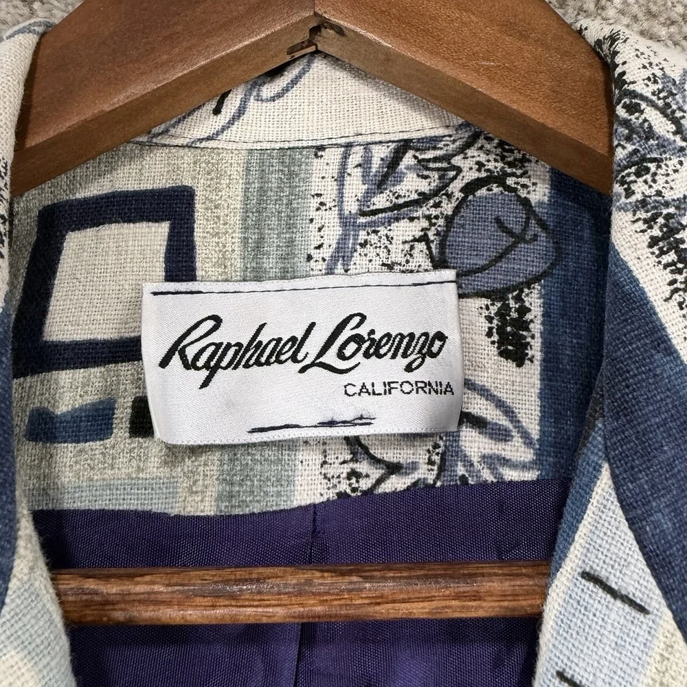 Raphael Lorenzo California VTG 90s Abstract Blazer Women's L Artsy Festival Blue
